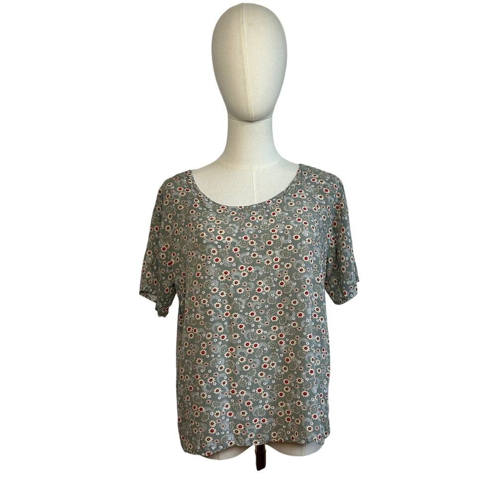 Floral Blouse Green Ditsy Print Boho M Peasant Top Cottagecore Fairy Y2K Casual